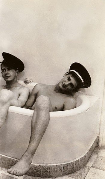 2 men in a bath tub